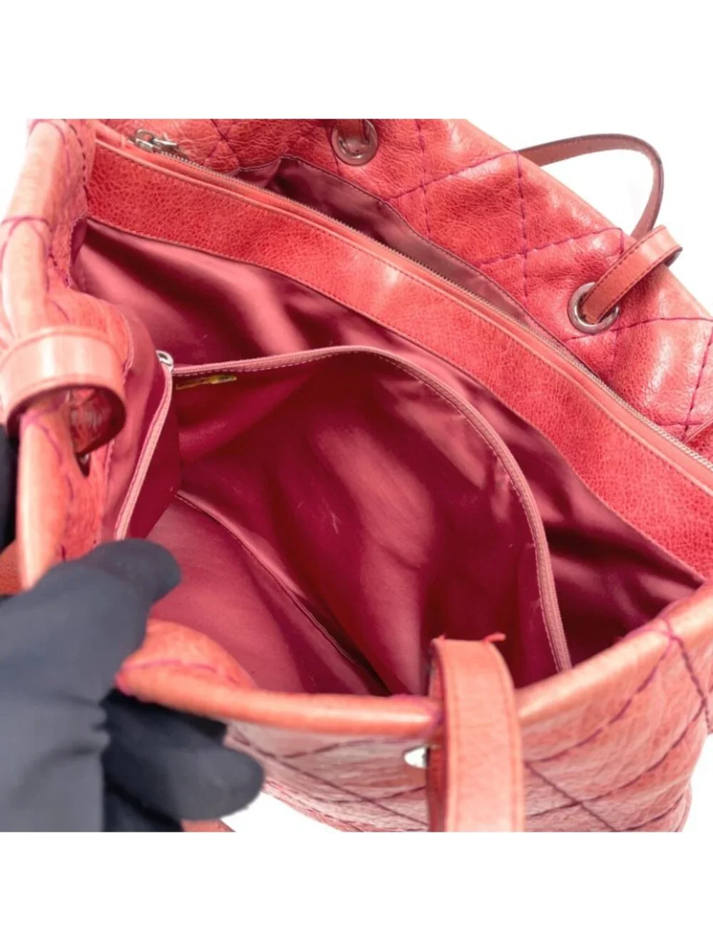Chanel CC Logo on the Road Leather Pink Red Tote Bag Silver